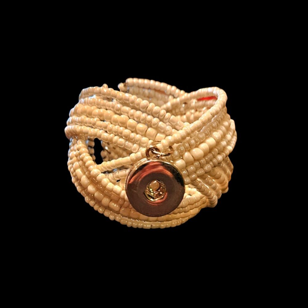 Cream Beaded Multi-Strand Snap Bracelet – Interchangeable Charm Jewelry